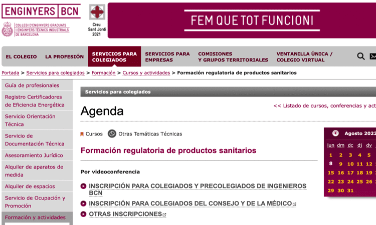 Formacion regulatoria productos sanitarios @enginyersbcn 3,10,24 nov y 1 dic, con la colaboración de @tecno_med