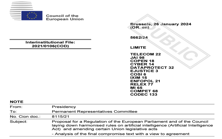 Estado #AIA Artificial Intelligence Act – adoptada en la sesión plenaria del 13 de marzo de 2024 por el Parlamento
