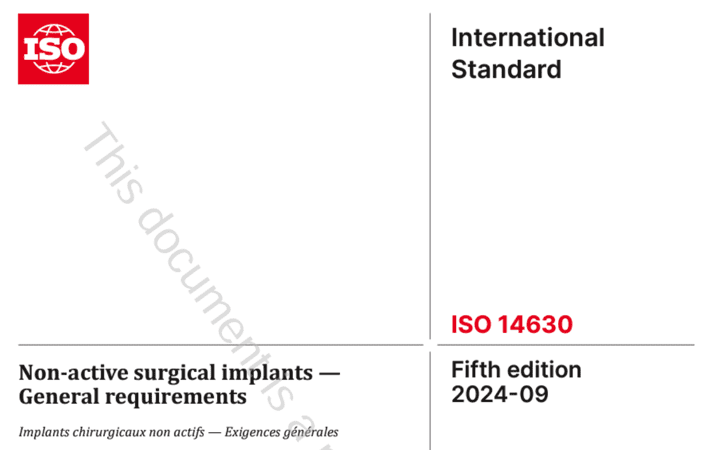 Nueva edición de la norma de implantes no activos EN ISO 14630:2024