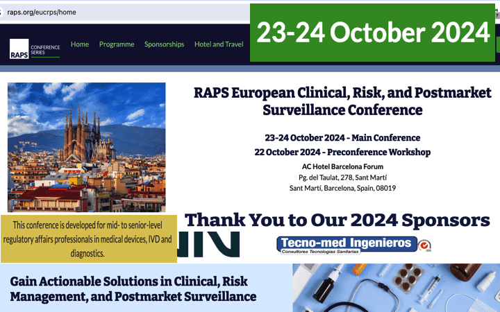 @RAPSorg «RAPS European Clinical, Risk, and Postmarket Surveillance Conference» 23-24 Octubre 2024 Barcelona – HABLEMOS EN NUESTRO STAND