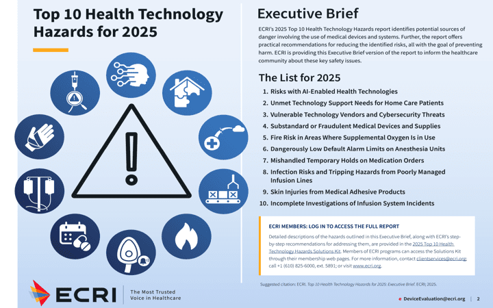 ECRI publica la lista para el 2025 de los principales (TOP 10) peligros en Tecnología Sanitaria @ECRI_institute @SEEIC_Spain @SEIB_twit @SEISeSalud @AEIHorg @CEDifmbe @AAMI_connect @WHO @COCIR @FENIN_es @MEDTECHeurope